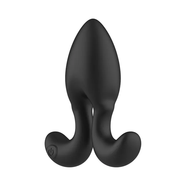Front view of tapered black plug with two curved base arms