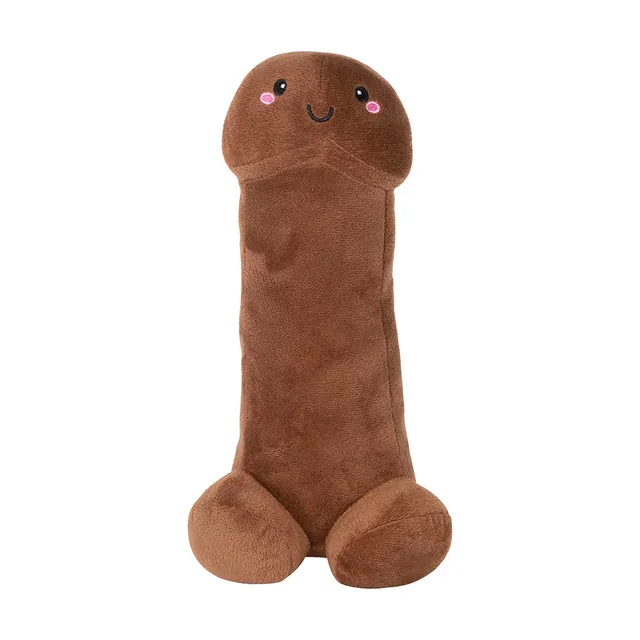 tall brown Shots Penis Stuffy plush with embroidered smile and pink cheeks