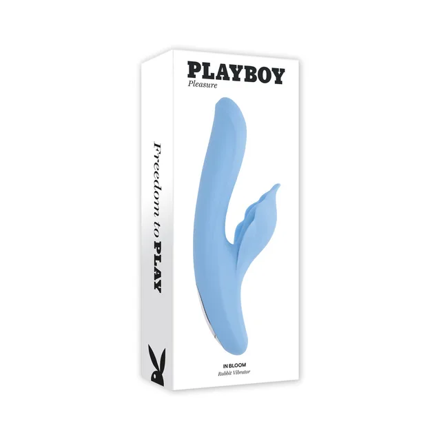 Playboy In Bloom Sky blue dual-arm vibrator in white box