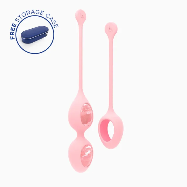 two light pink Biird Yonii rose quartz egg designs on white
