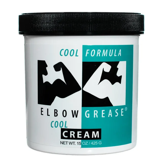 Elbow Grease Cool Cream 15 oz white jar with black lid and arm graphics