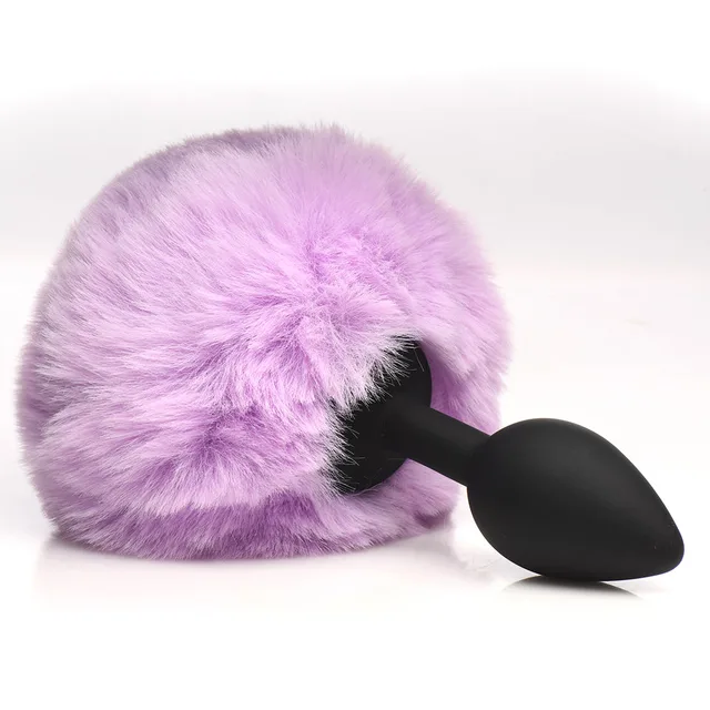 Black silicone plug with round purple Tailz bunny pom-pom