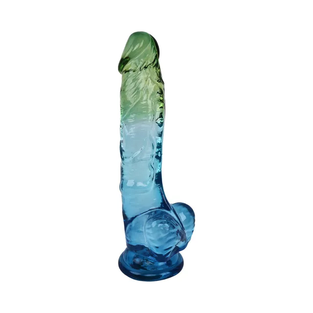 Left-side view of Seaside Dreams 9.5-inch green-blue dildo