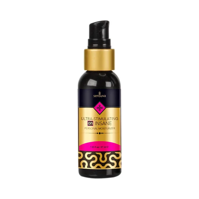 Sensuva ON Insane 2 oz black dispenser with gold and pink label