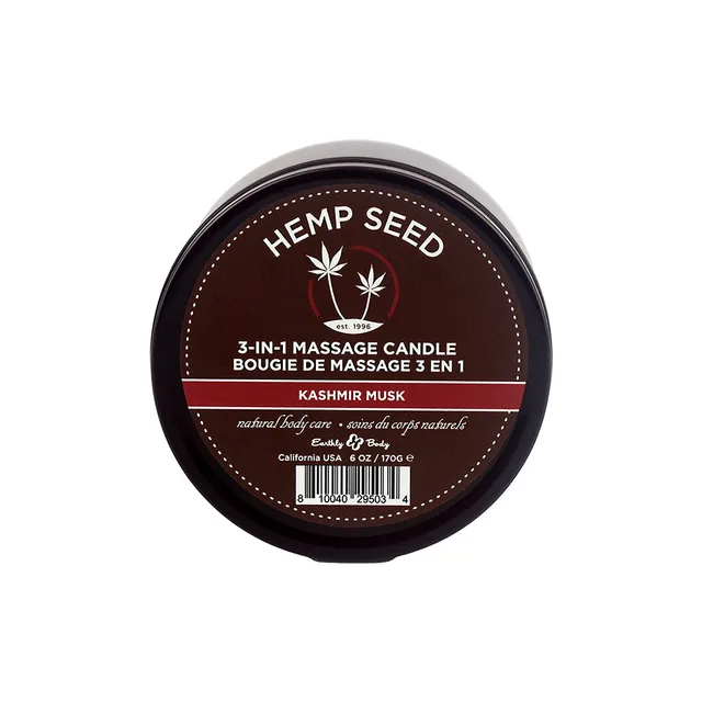 Bottom label of round Kashmir Musk massage candle tin