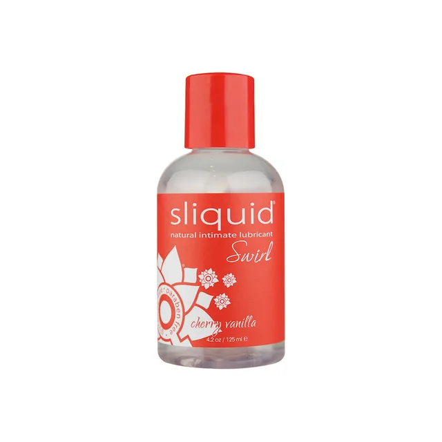 Sliquid Swirl Cherry Vanilla clear bottle with red cap