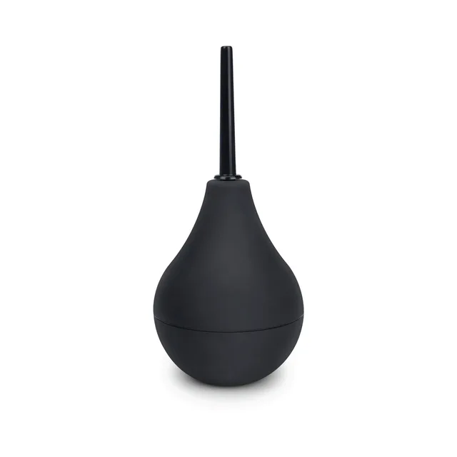 Upright black b-Vibe enema with long tapered nozzle