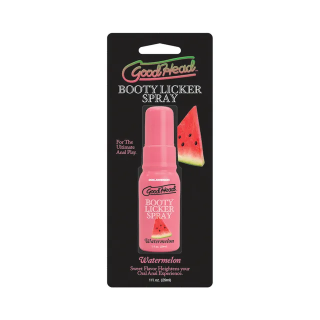 GoodHead Watermelon Booty Licker Spray 1 oz pink pump bottle on black watermelon card