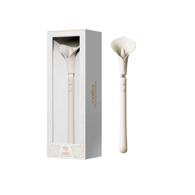 Zalo Aurora Calla Ivory White flower-head wand vibrator beside the tall windowed retail box