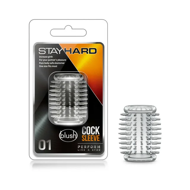 Stay Hard Sleeve No. 01 clear sleeve beside retail package