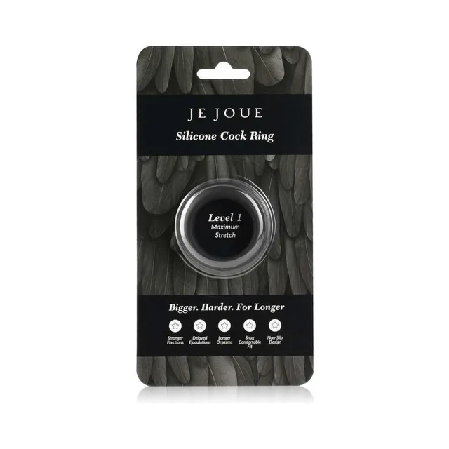 Front package view of black Level 1 silicone cock ring