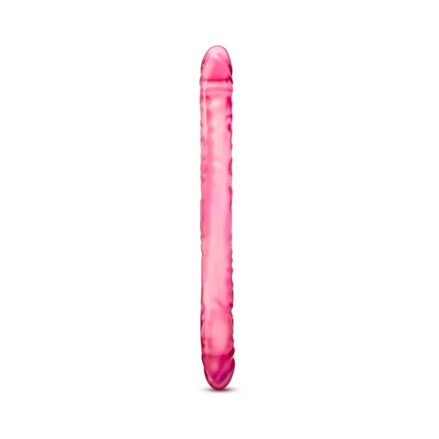 B Yours Pink 18 Inch Double Dildo upright front profile with two rounded ends