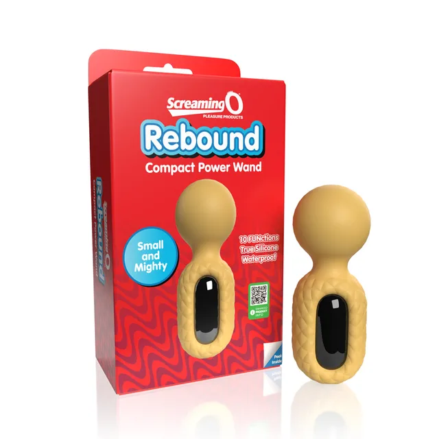 yellow Screaming O Rebound compact wand with black oval handle beside red box