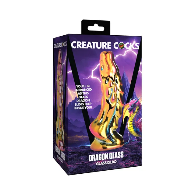 Iridescent Creature Cocks Dragon Glass dildo in black box