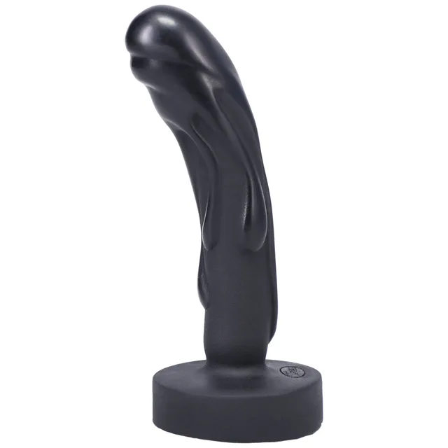 Left angle of black Tantus Mini Magma with raised molten texture