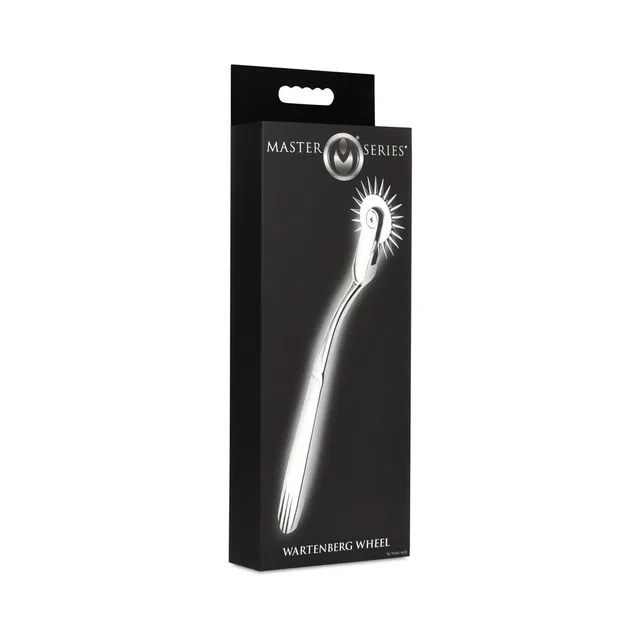 Master Series Silver Sensation Wartenberg wheel with curved silver handle beside matte-black retail box