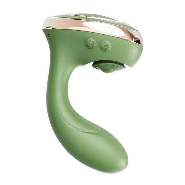 BMS Swan Reign green dual stimulator left-side profile with rose-gold upper trim