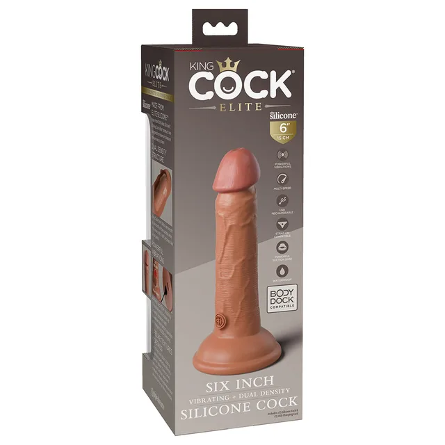 King Cock Elite Tan 6-inch vibrating dildo angled retail box