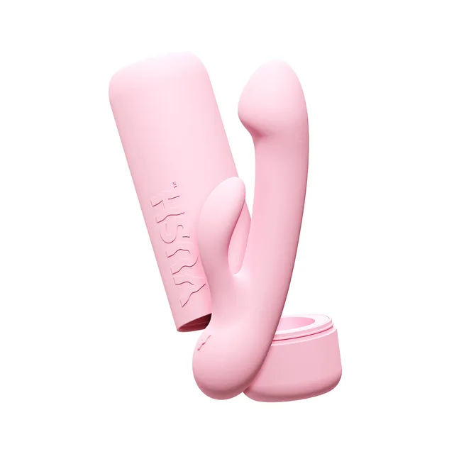 VUSH Glow light-pink rabbit vibrator with raised side arm and circular base