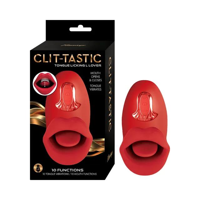 Red Clit-Tastic Tongue Licking Lover beside black retail box