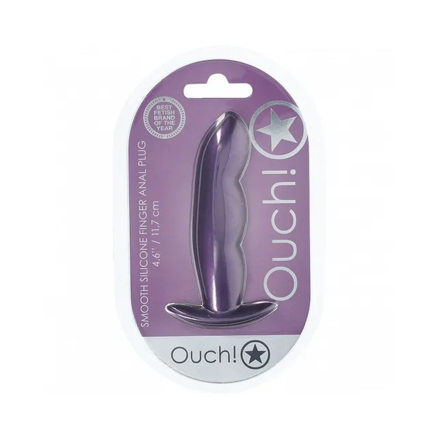 Shots Ouch metallic-purple finger silicone plug plug sealed in purple oval blister pack