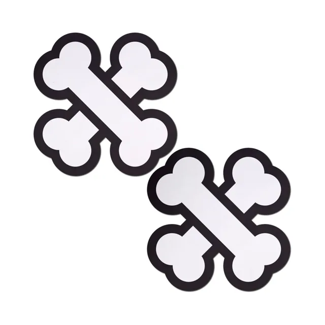 Pastease white crossbones breast pasties matching pair with white crossed bones and thick black outlines