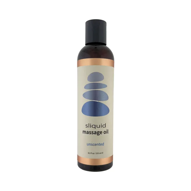 Sliquid Unscented Massage Oil tall clear oil bottle with black cap