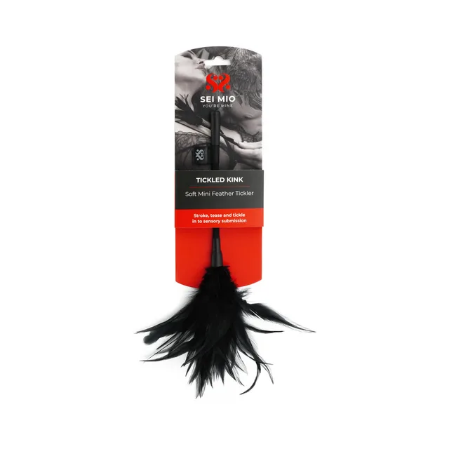 SEI MIO Tickled Kink black mini feather tickler on hanging card