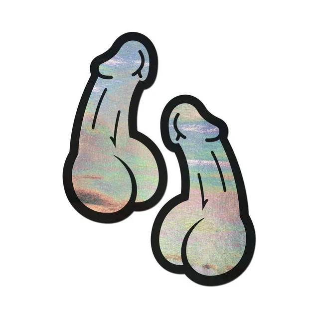 Pair of holographic silver penis-shaped pasties
