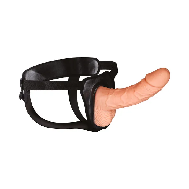 Erection Assistant hollow realistic dildo fitted to black strap harness
