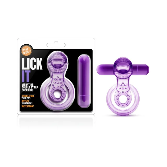 Purple Lick It vibrating ring with bullet and retail package