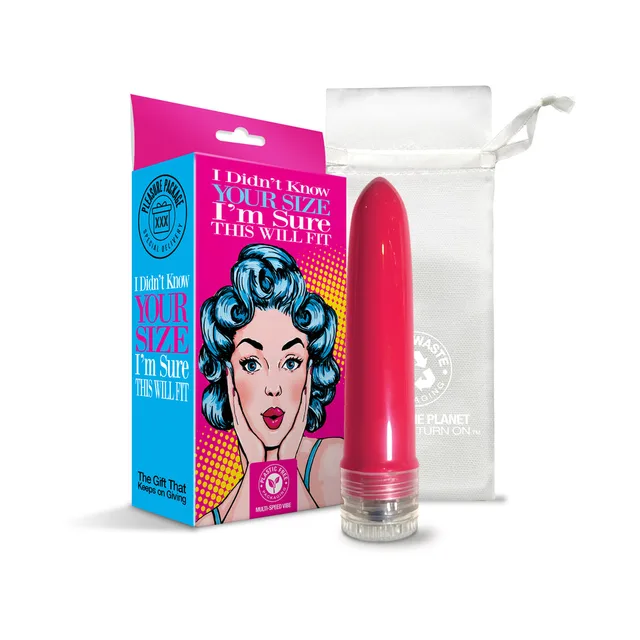 Hot pink multi-speed vibe with illustrated box and white pouch