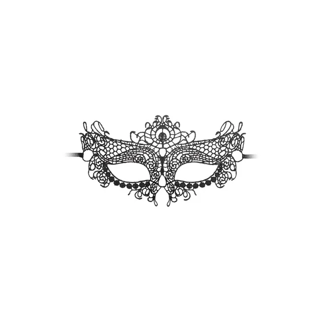 Full view of Queen lace mask with central floral crest