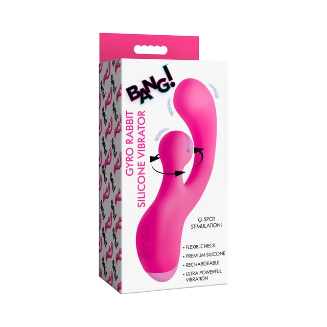 BANG pink gyro rabbit vibrator in illustrated retail packaging