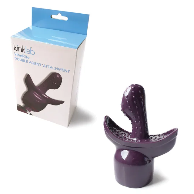 Purple VibeRite Double Agent textured attachment beside white box