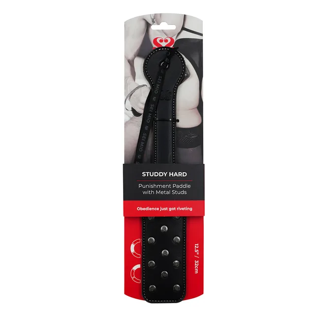 SEI MIO Studdy Hard studded paddle in black-and-red retail package