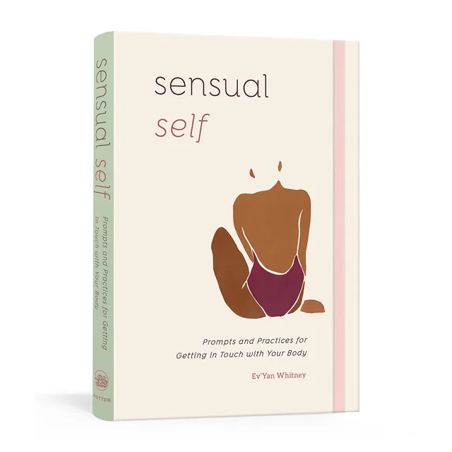 cream Sensual Self journal with brown seated figure illustration and pastel spine