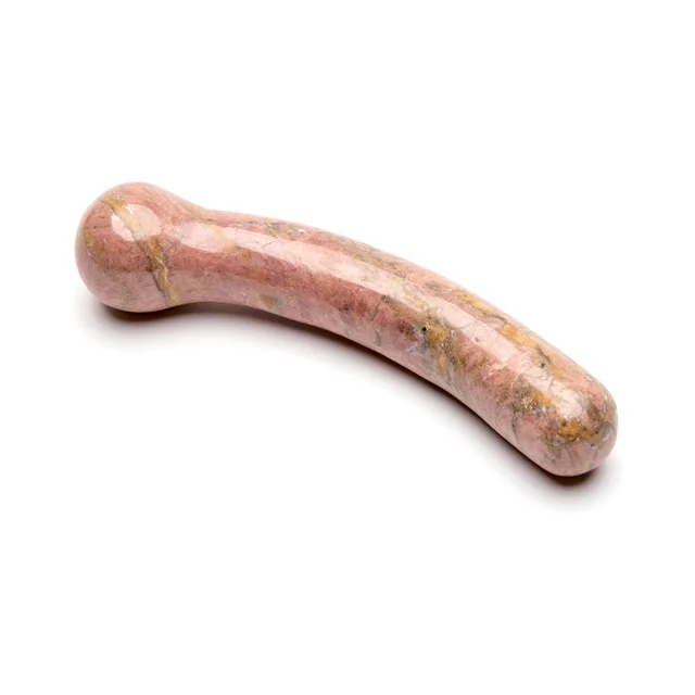 Pink-tan end of Chakrubs Anahata Curve rhodonite wand