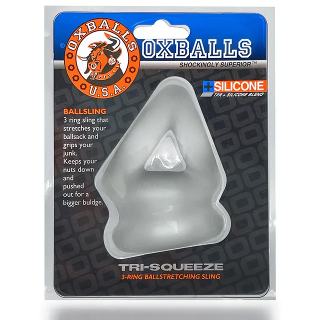 Oxballs Tri-Squeeze clear-ice three-ring retail package
