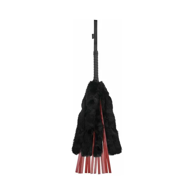 Vertical Saffron flogger with black fur and red strands