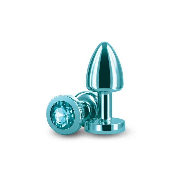 NS Novelties Rear Assets Petite teal aluminum anal plug upright plug and compact jewel base