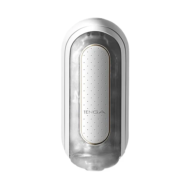 Tenga Flip Zero EV masturbator clear rounded shell with white oval panel, dotted surface and metallic trim