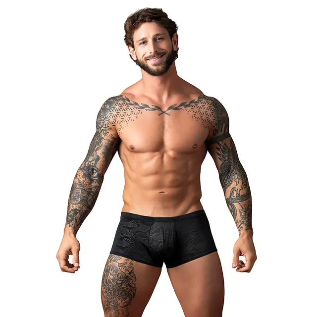 Front Model of black Male Power Kilauea Mini Short in size S