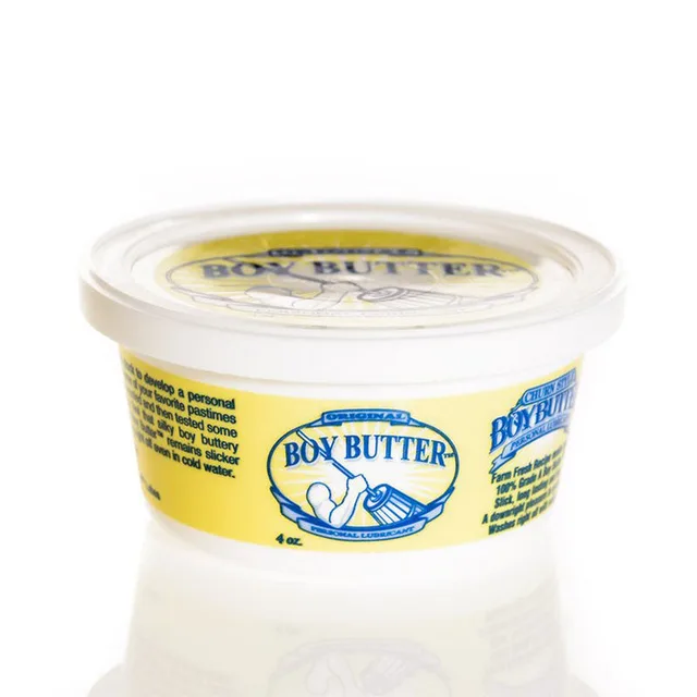 Boy Butter Original 4 oz compact white tub with yellow wraparound label