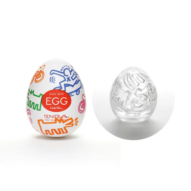 Tenga Keith Haring Street illustrated egg shell and clear textured sleeve