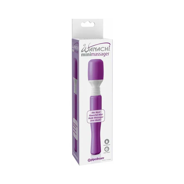 Purple Mini Wanachi wand massager in white retail box