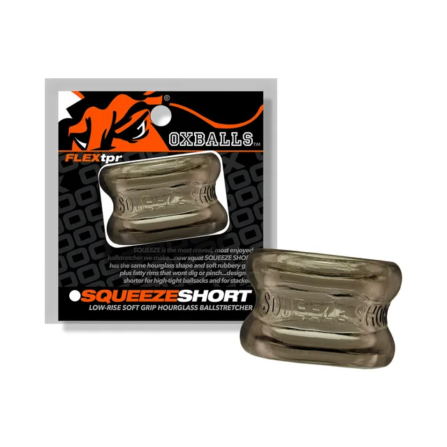 Storm gray Oxballs Squeeze Short beside branded retail package