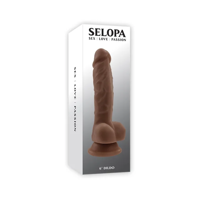 brown Selopa non-vibrating dildo pictured in white box