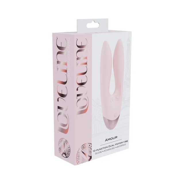 Pink Loveline Amour dual-arm vibrator in pale-pink retail box