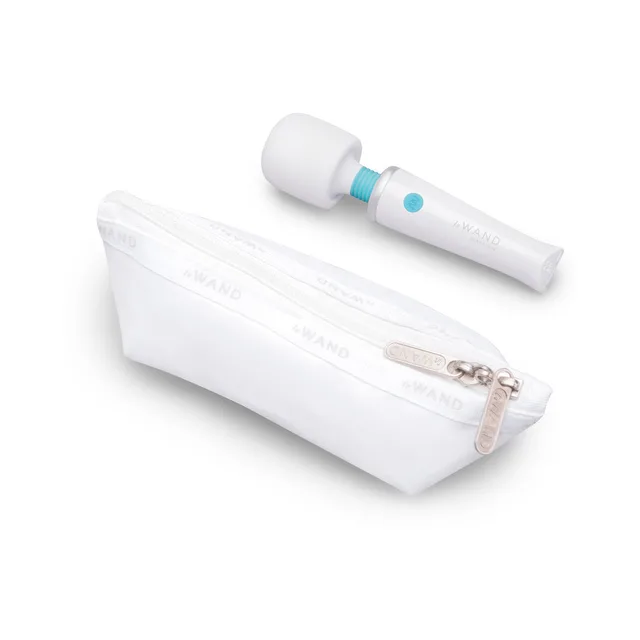 White Le Wand Classique Mini beside white zip storage pouch